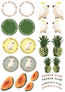 Afbeelding van Small Cockatoos, Papaya, Pineapples for bag, keychains and garments - DTF A4 - for DIY